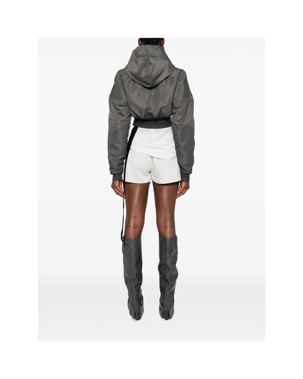 Rick Owens Gray Cropped Hooded Jacket