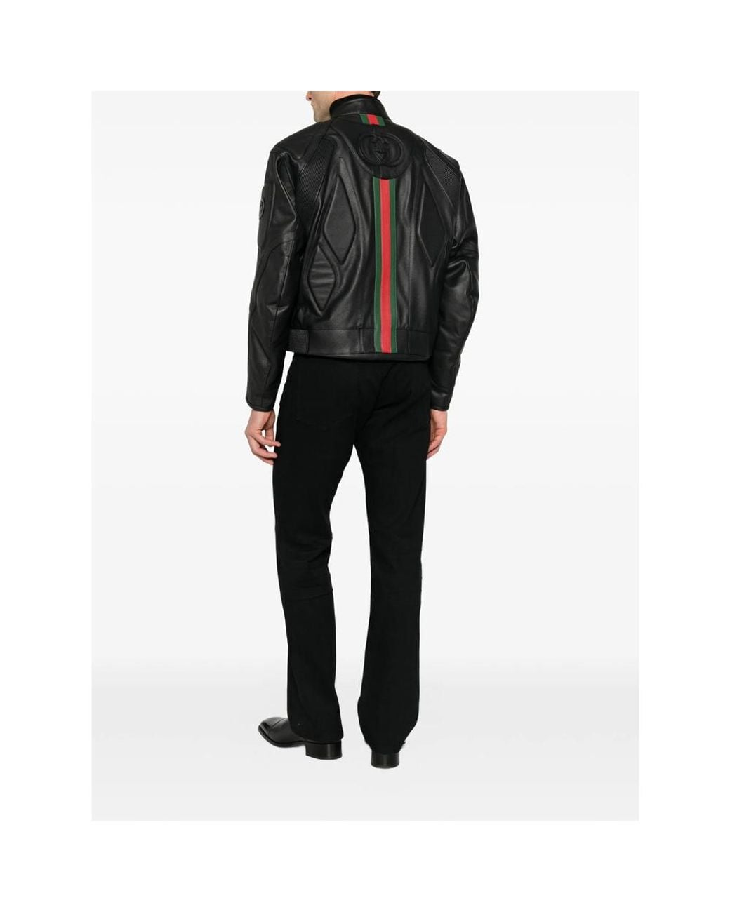 Gucci Black Web-Stripe Interlocking G Leather Jacket for men