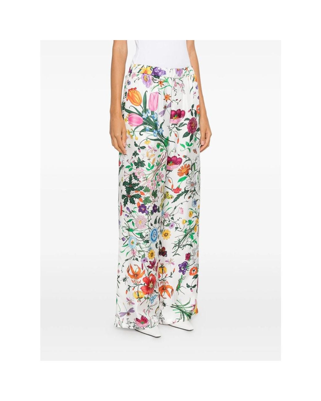Gucci White Printed Silk Twill Pants