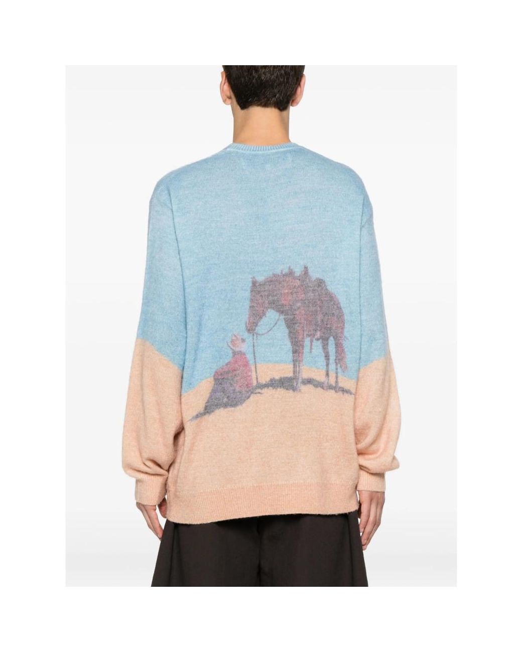 One Of These Days Blue Graphic-Print Intarsia-Knit Sweater for men