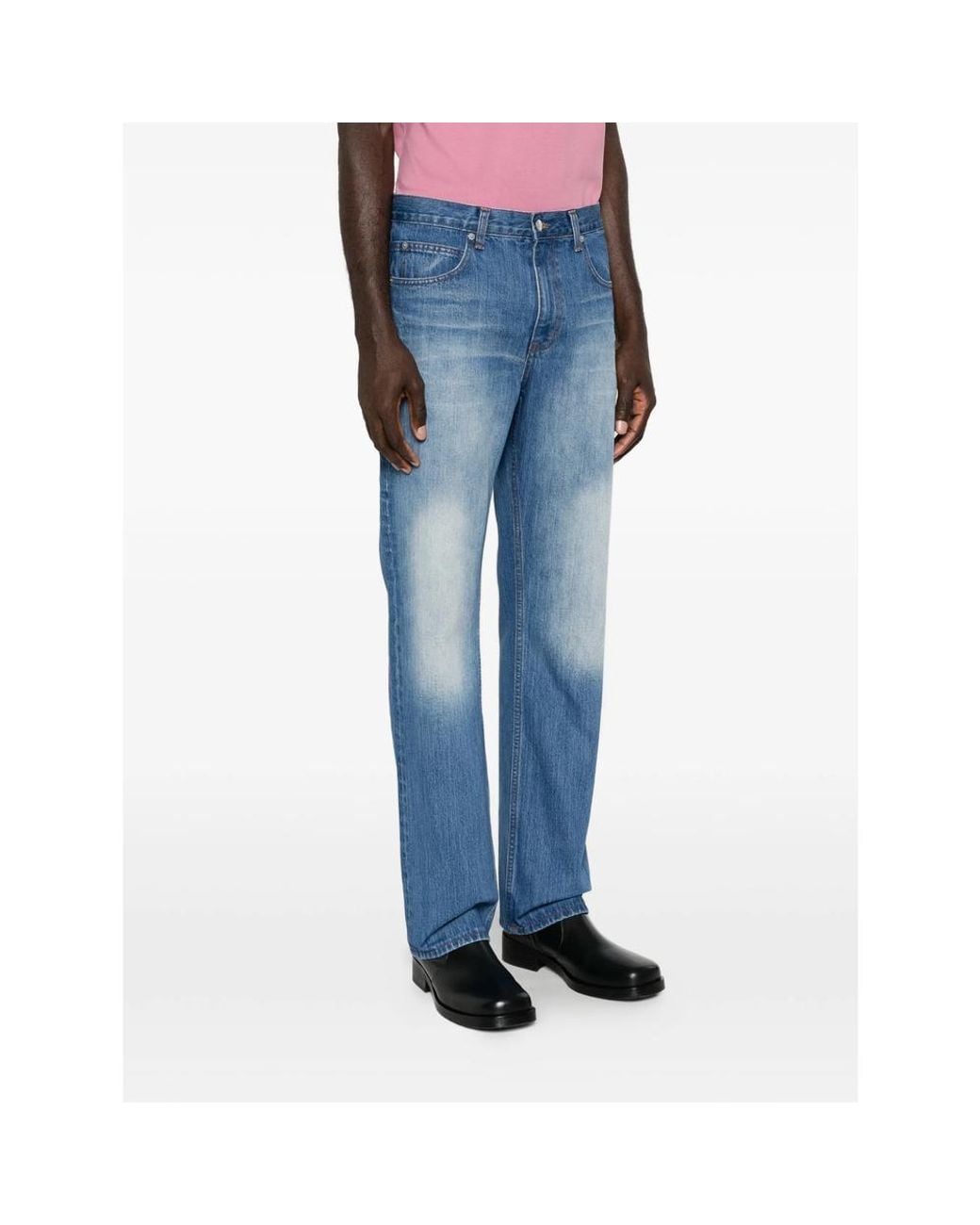 TONYWACK Blue Faded Straight-Leg Jeans for men