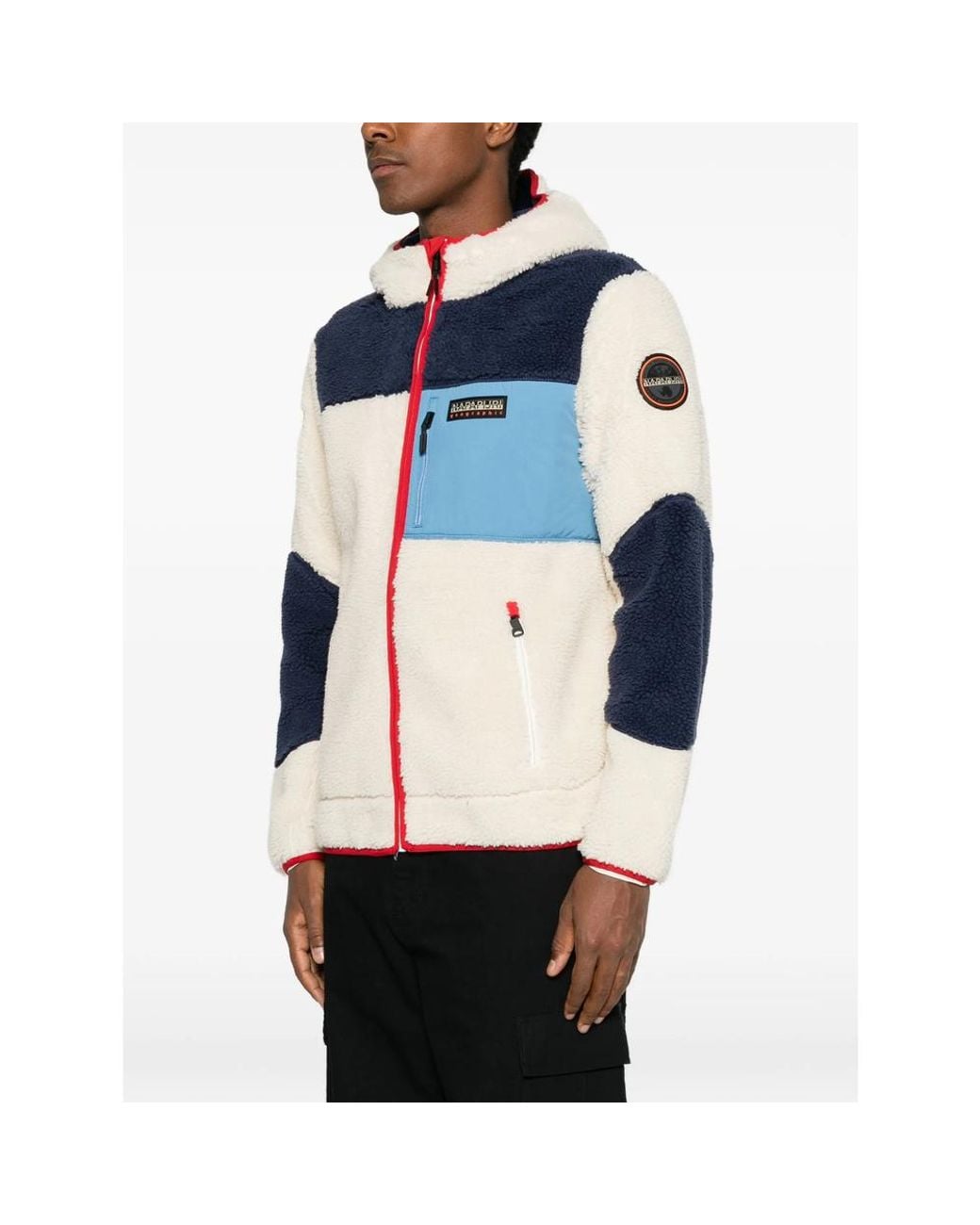 Napapijri Blue Fleece-Texture Colour-Block Jacket for men