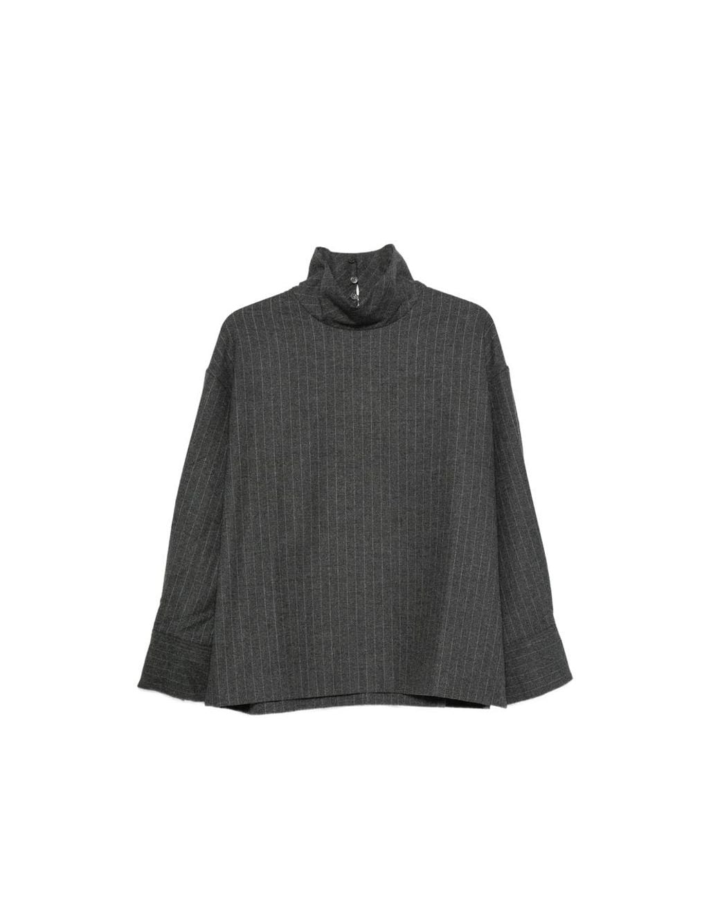 LA PISCINE Gray Pinstripe-Pattern High-Neck Blouse