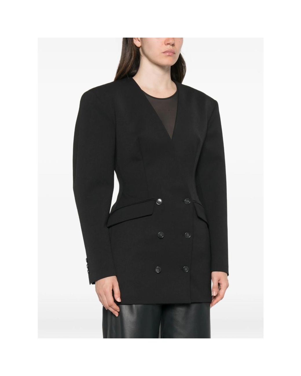 ANDAMANE Black Double-Breasted Collarless Jacket