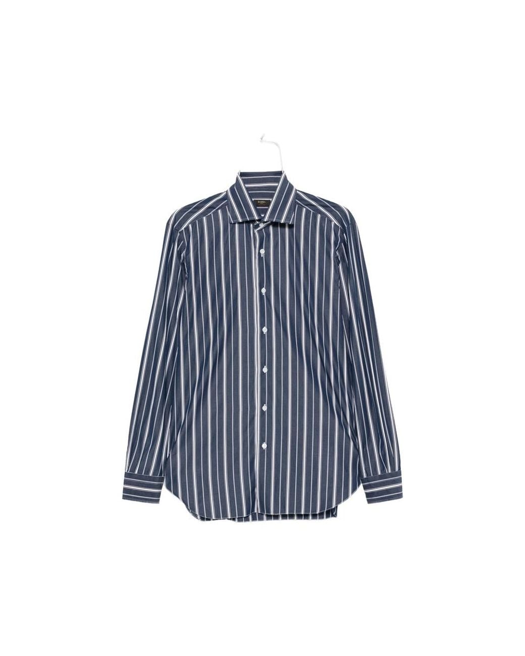 Barba Napoli Blue Vertical-Stripe Shirt for men