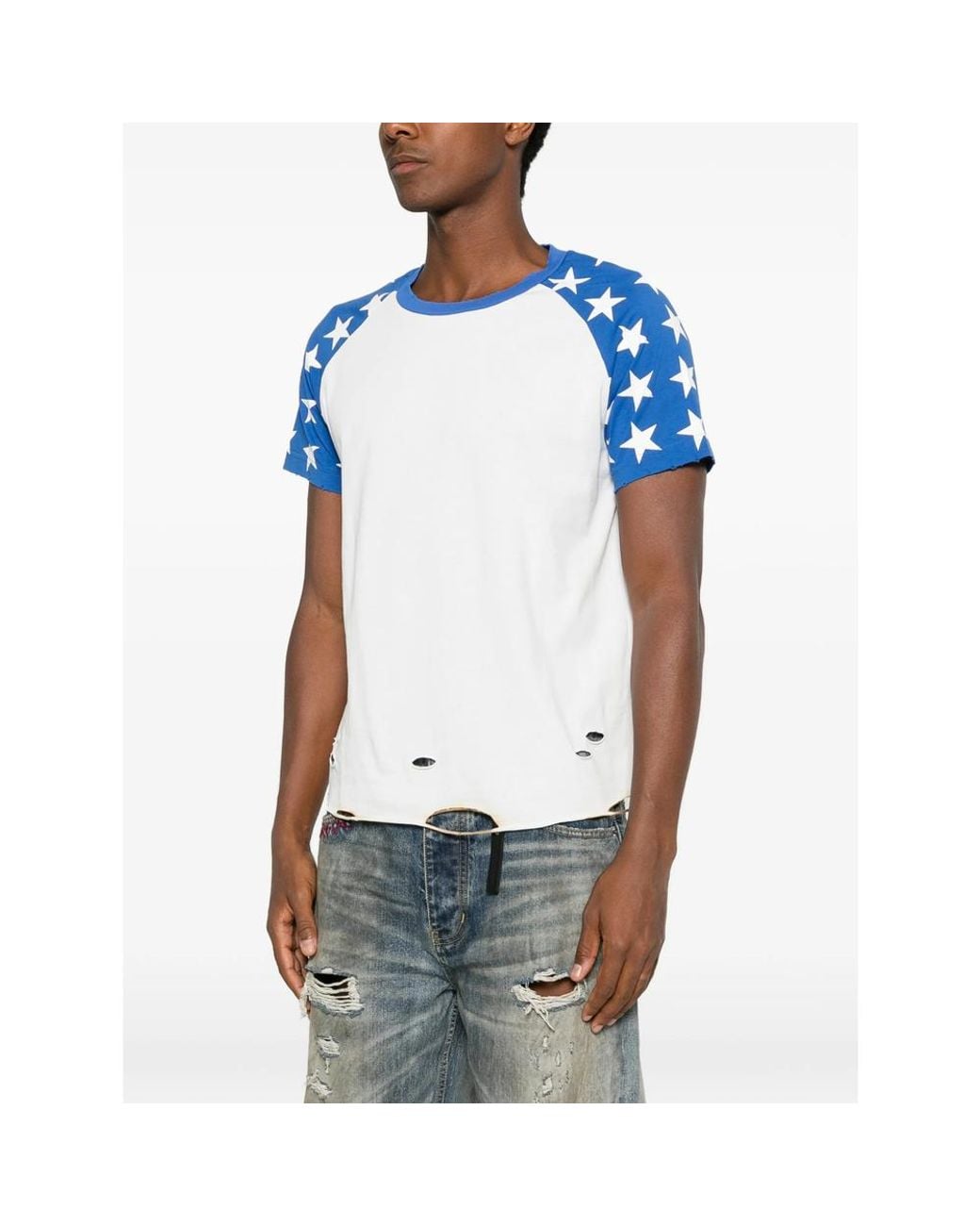 DAGGER Blue Star-Print Distressed T-Shirt for men