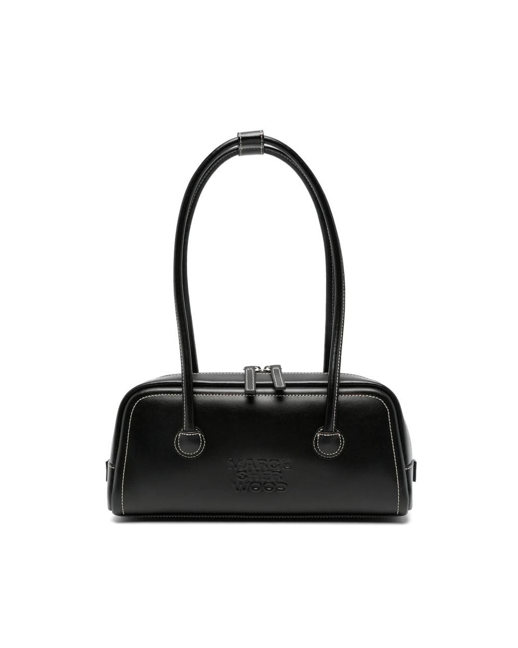 MARGE SHERWOOD Black Contrast-Stitch Logo-Embossed Tote Bag