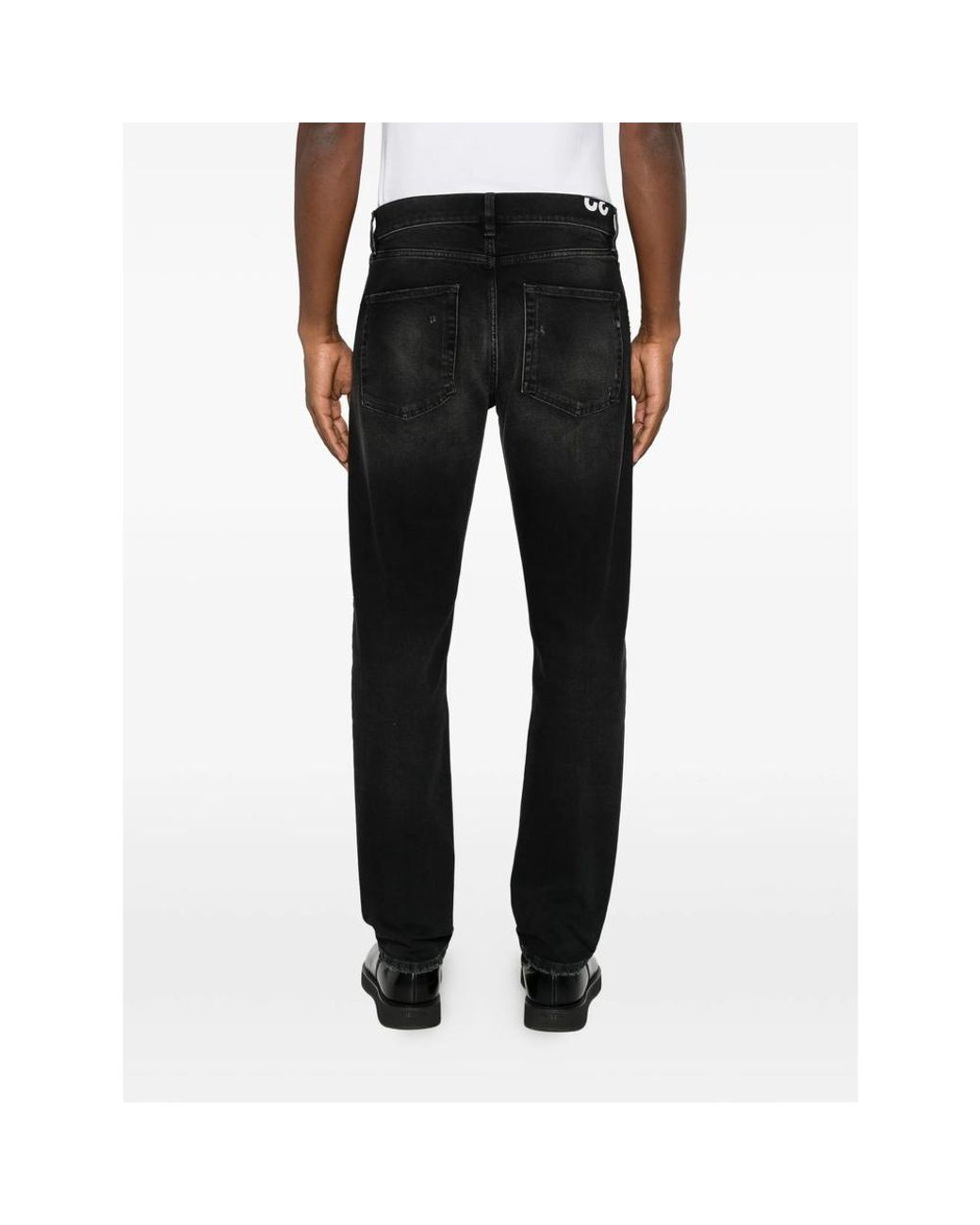 Dondup Black Distressed Logo-Patch Jeans for men