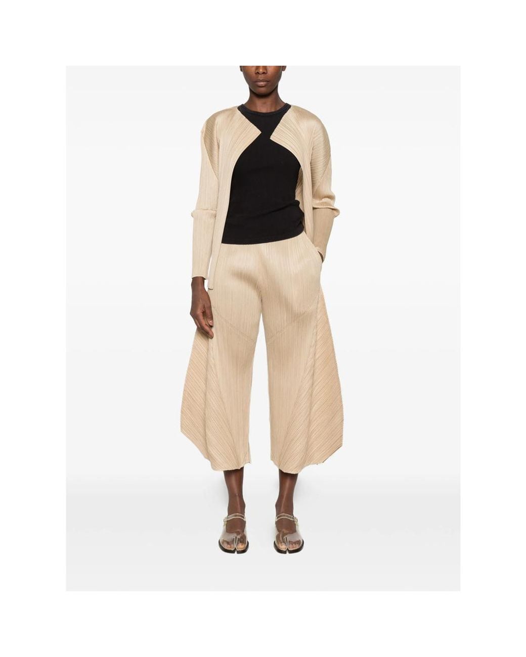 Pleats Please Issey Miyake Natural Pleated Long-Sleeve Top