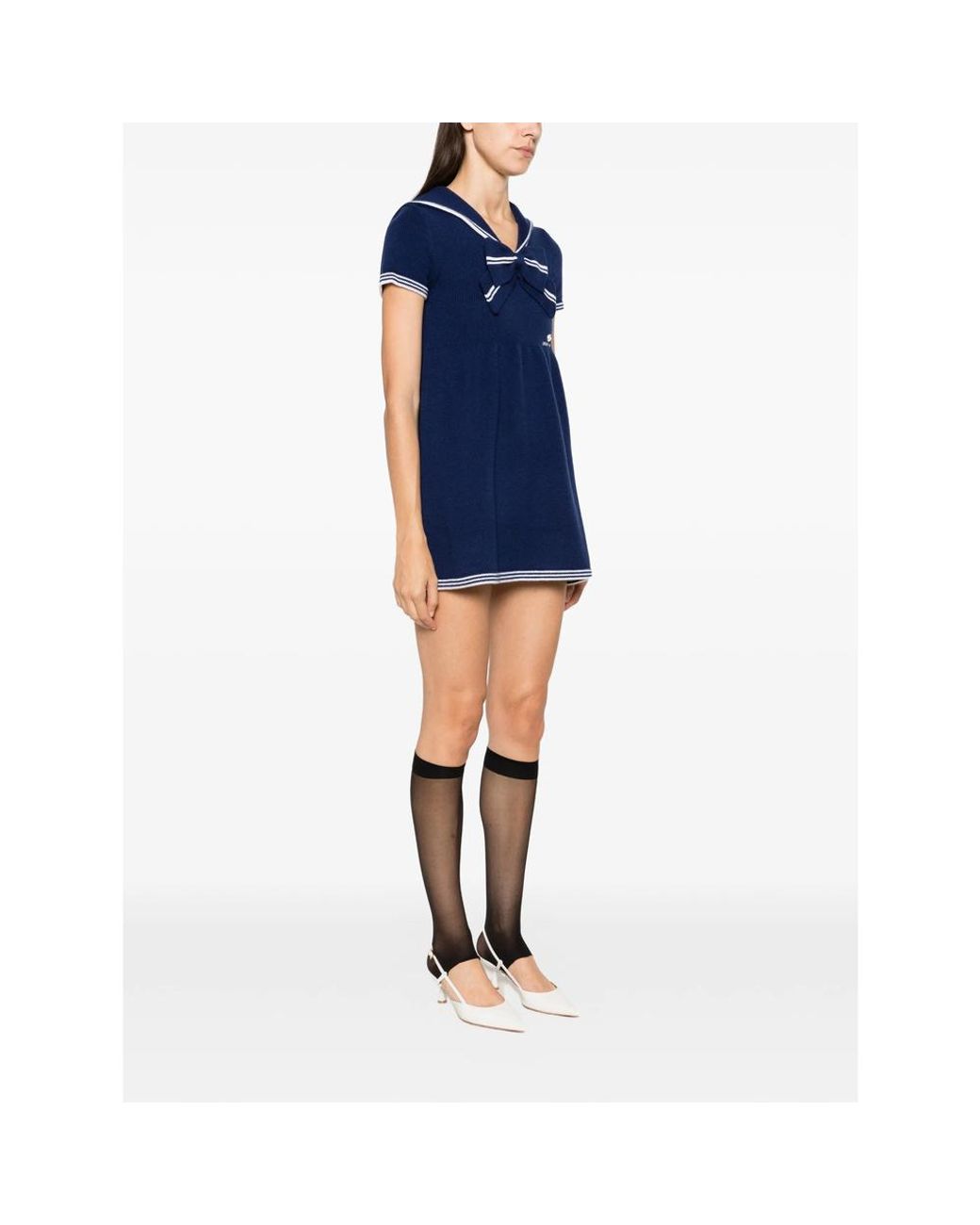 ShuShu/Tong Blue Bow-Detail Sailor-Collar Mini Dress