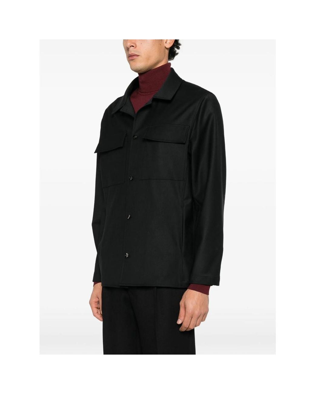 Eraldo Black Button-Fastening Chest-Pocket Jacket for men