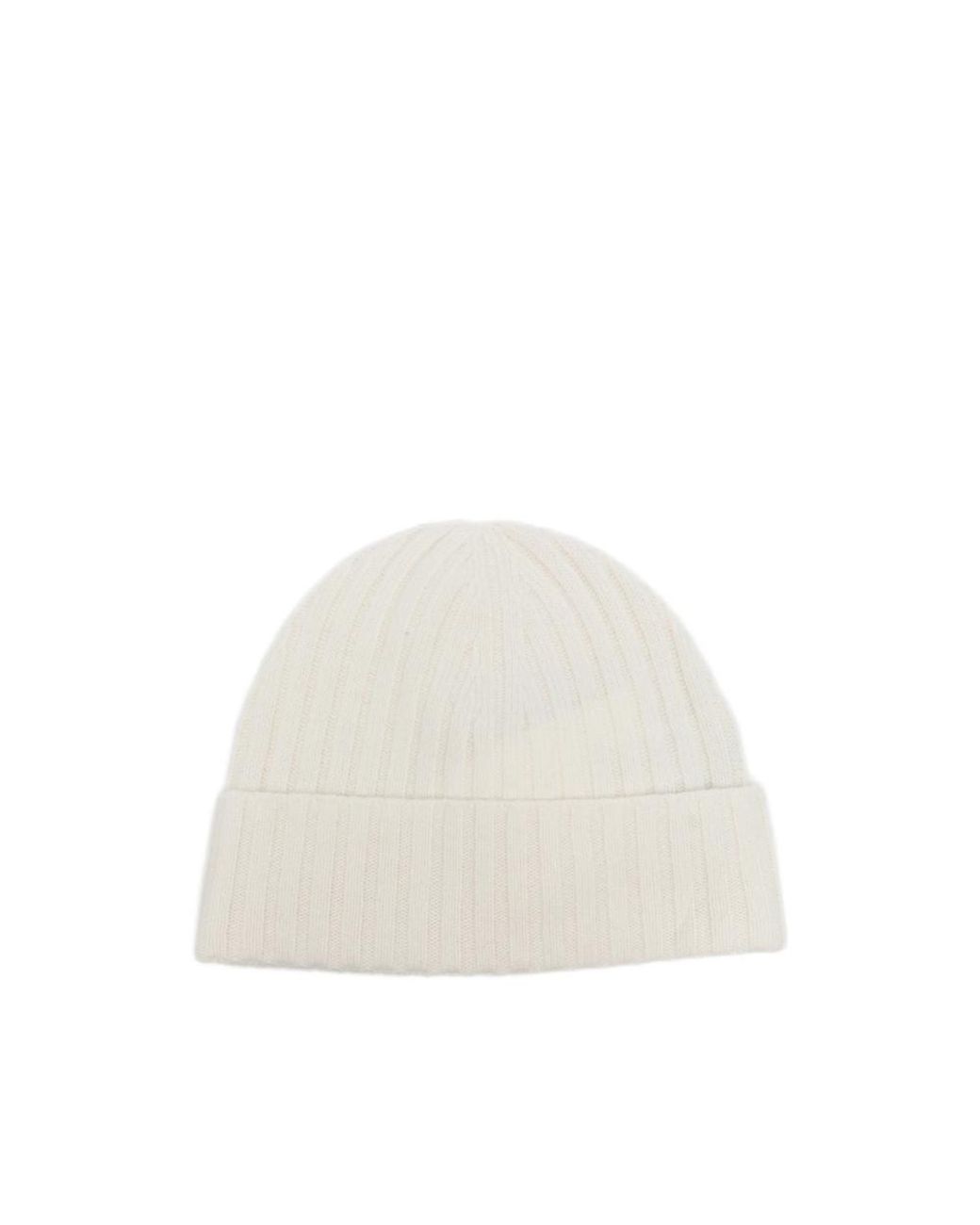 Joseph White Ribbed-Knit Beanie Hat