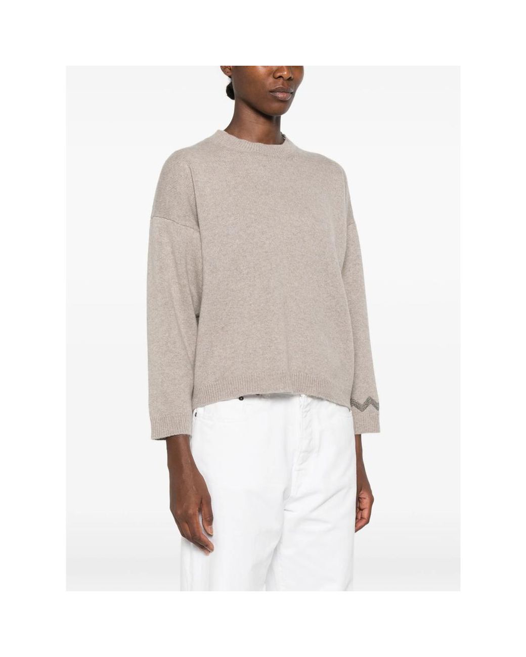 Panicale Cashmere Natural Bead-Embellished Drop-Shoulder Sweater