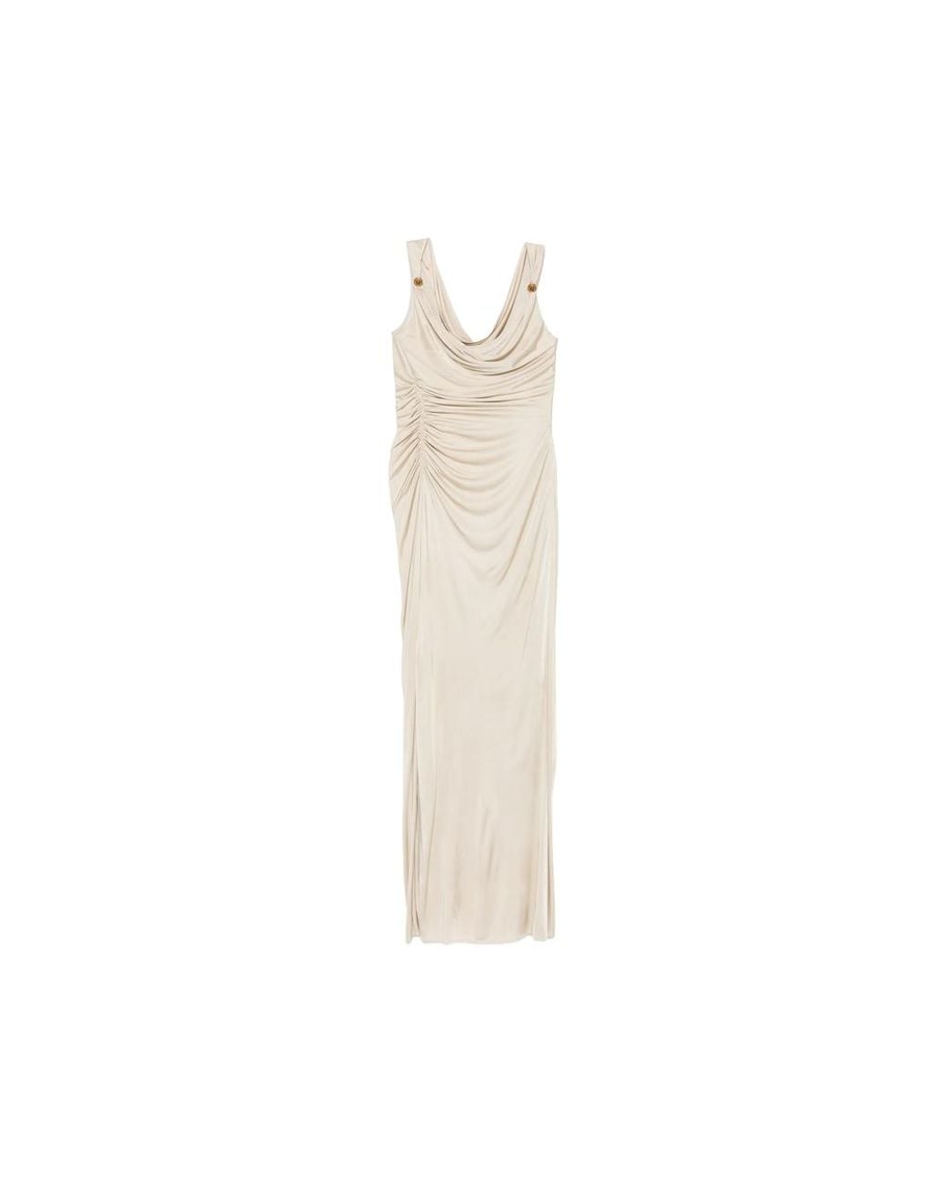 Versace White Ruched Maxi Dress