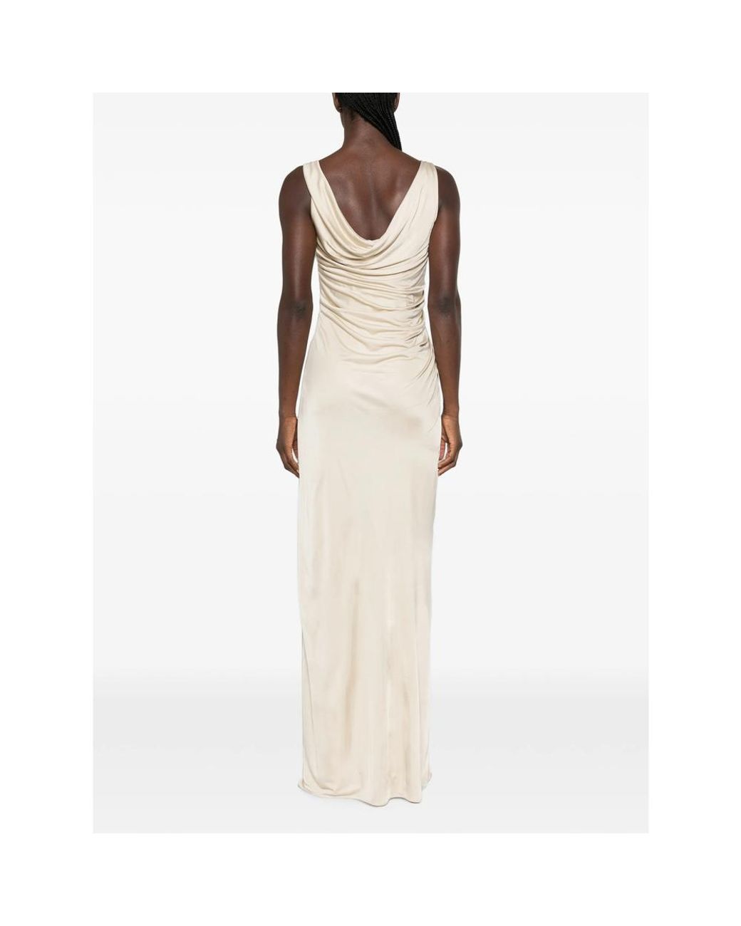 Versace White Ruched Maxi Dress