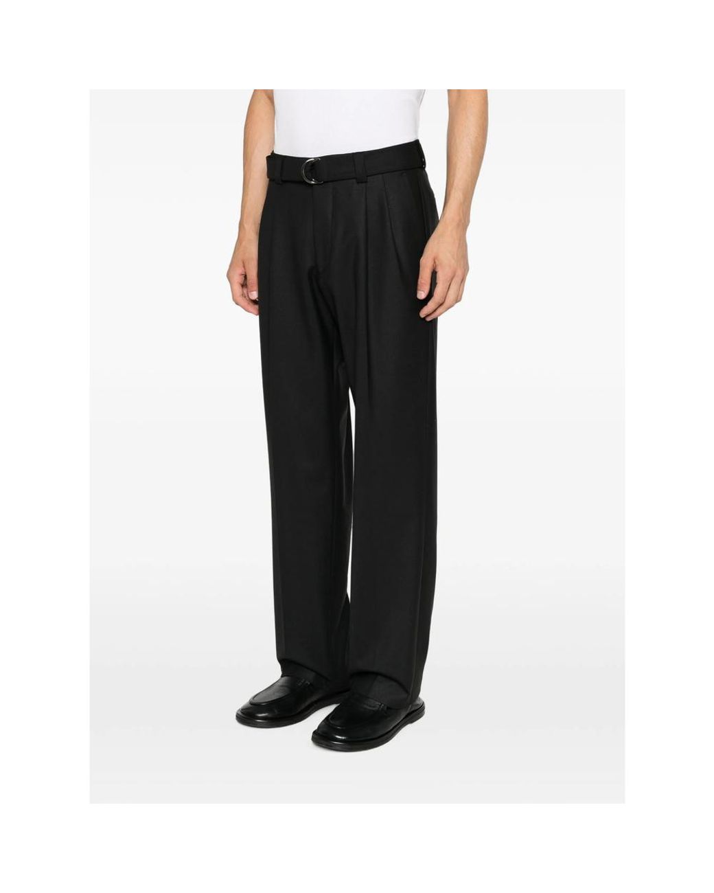 Eraldo Black Belted Pleated Trousers for men