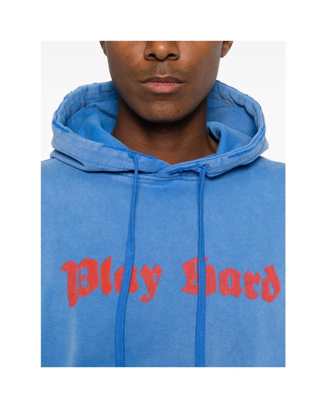 DAGGER Blue Slogan-Print Distressed Hoodie for men
