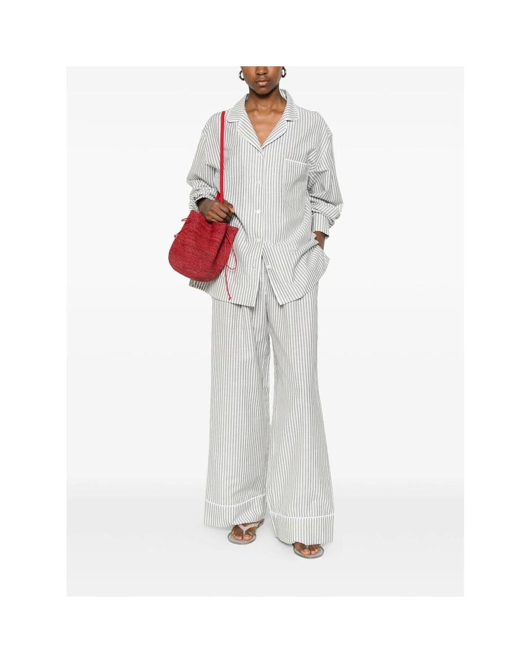 Riviera White Striped-Pattern Pants