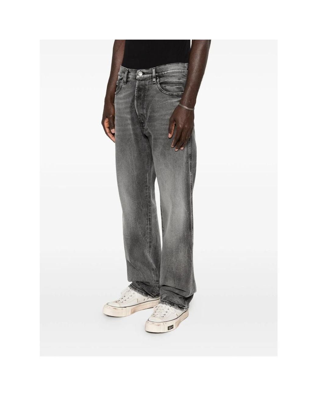 NUMERI 123456789 Gray Logo-Patch Jeans for men
