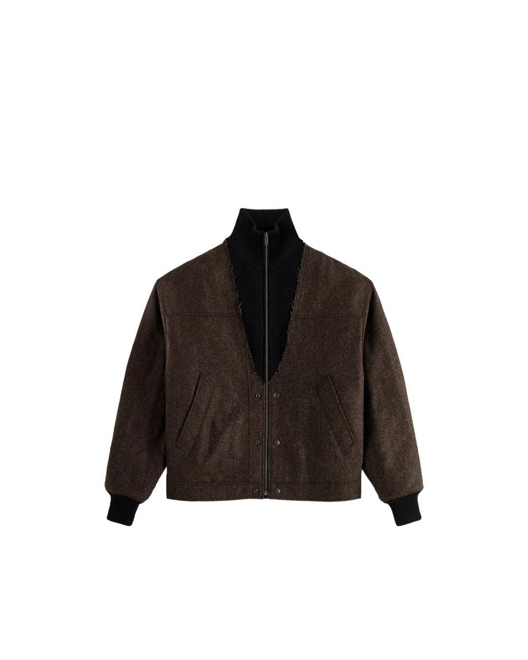 Maison Margiela Black Herringbone-Pattern Zipped Bomber Jacket for men