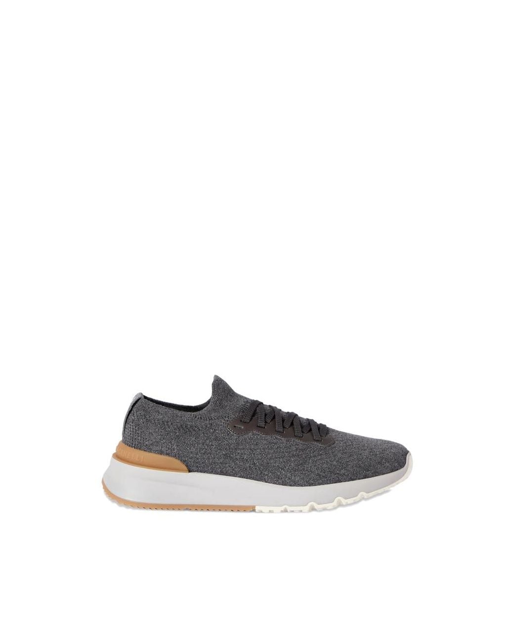Brunello Cucinelli Blue Cotton Knit And Semi-Polished Calfskin Sneakers for men