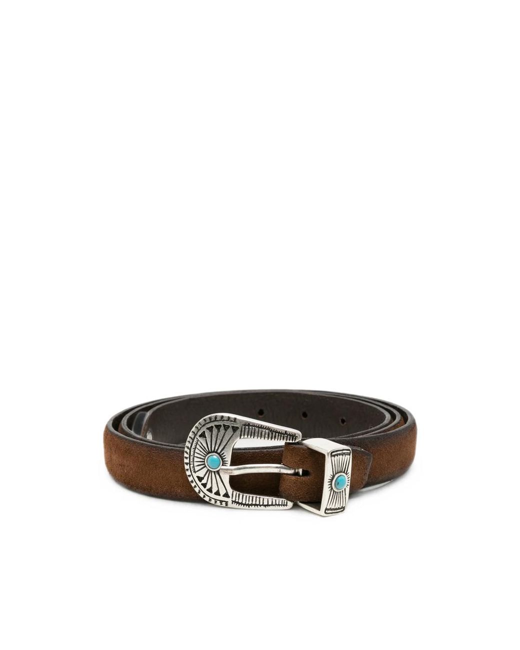 Eraldo Brown Engraved-Buckle Leather Belt for men