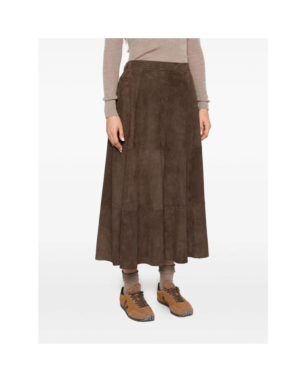 Antonelli Brown Panelled Suede Maxi Skirt