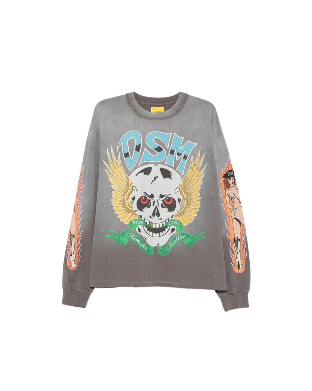 DIET STARTS MONDAY Gray Skull-Print Long-Sleeve T-Shirt for men