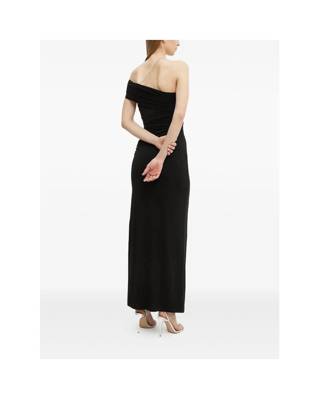 Hervé Léger Black Olivia Crystal-Embellished One-Shoulder Maxi Dress
