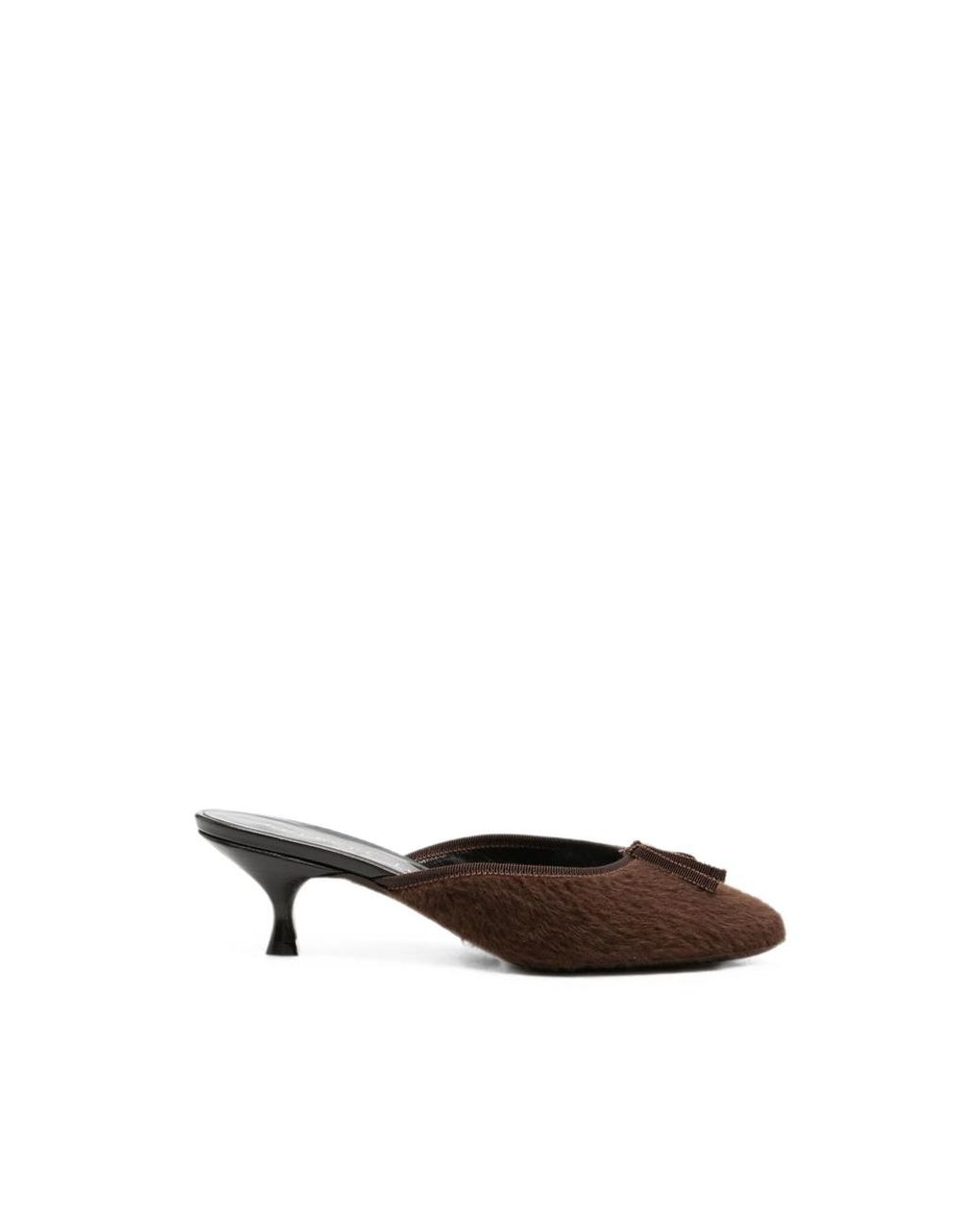 Herbert Levine Brown 24/7 Bow-Detail Faux-Fur Heeled Mules