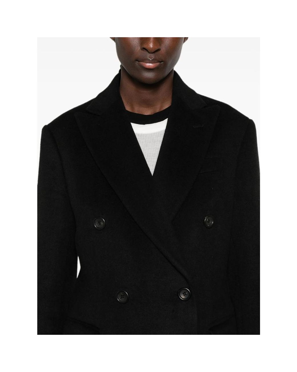 Eraldo Black Double-Breasted Peaked-Lapels Coat