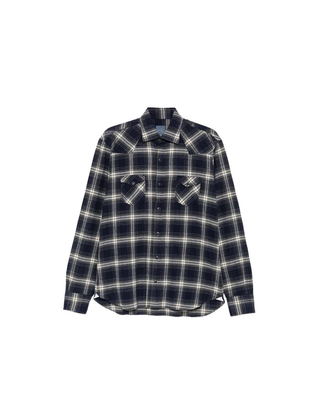 Barba Napoli Blue Check-Pattern Western-Style Shirt for men