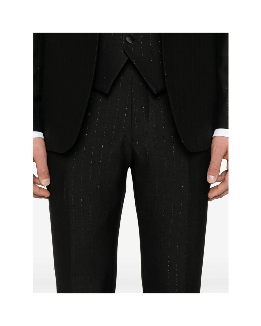 Reveres 1949 Black Pinstriped Three-Piece Suit for men
