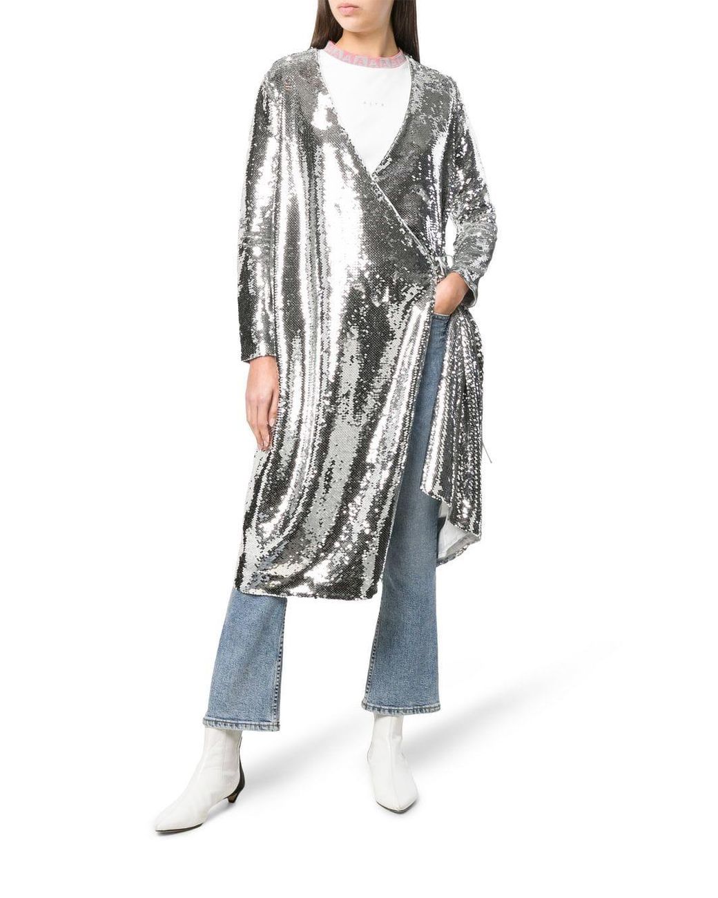 Ganni Sonora Sequin Wrap Dress in Metallic | Lyst