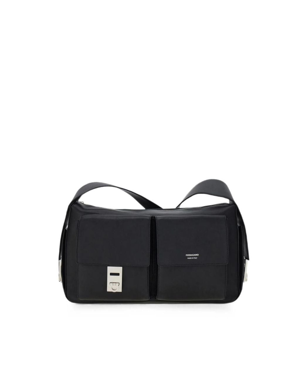 Ferragamo Black Large Hug-Buckle Messenger Bag for men
