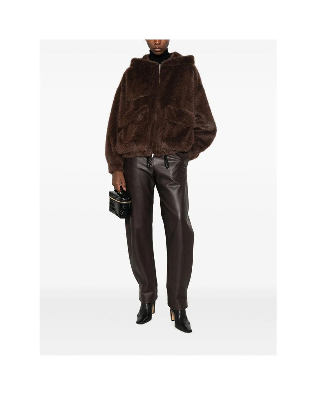 Tela Brown Hooded Faux-Fur Jacket