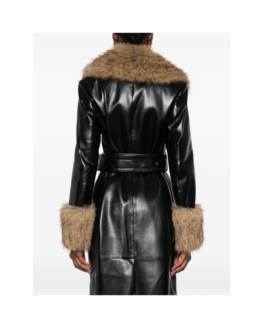 STAND Black Estella Faux-Fur Belted Coat