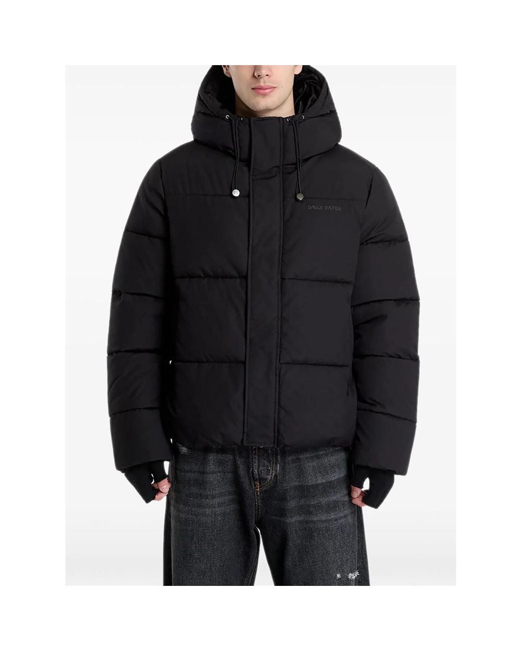 Daily Paper Black Sealed Monogram Puffer Jacket for men