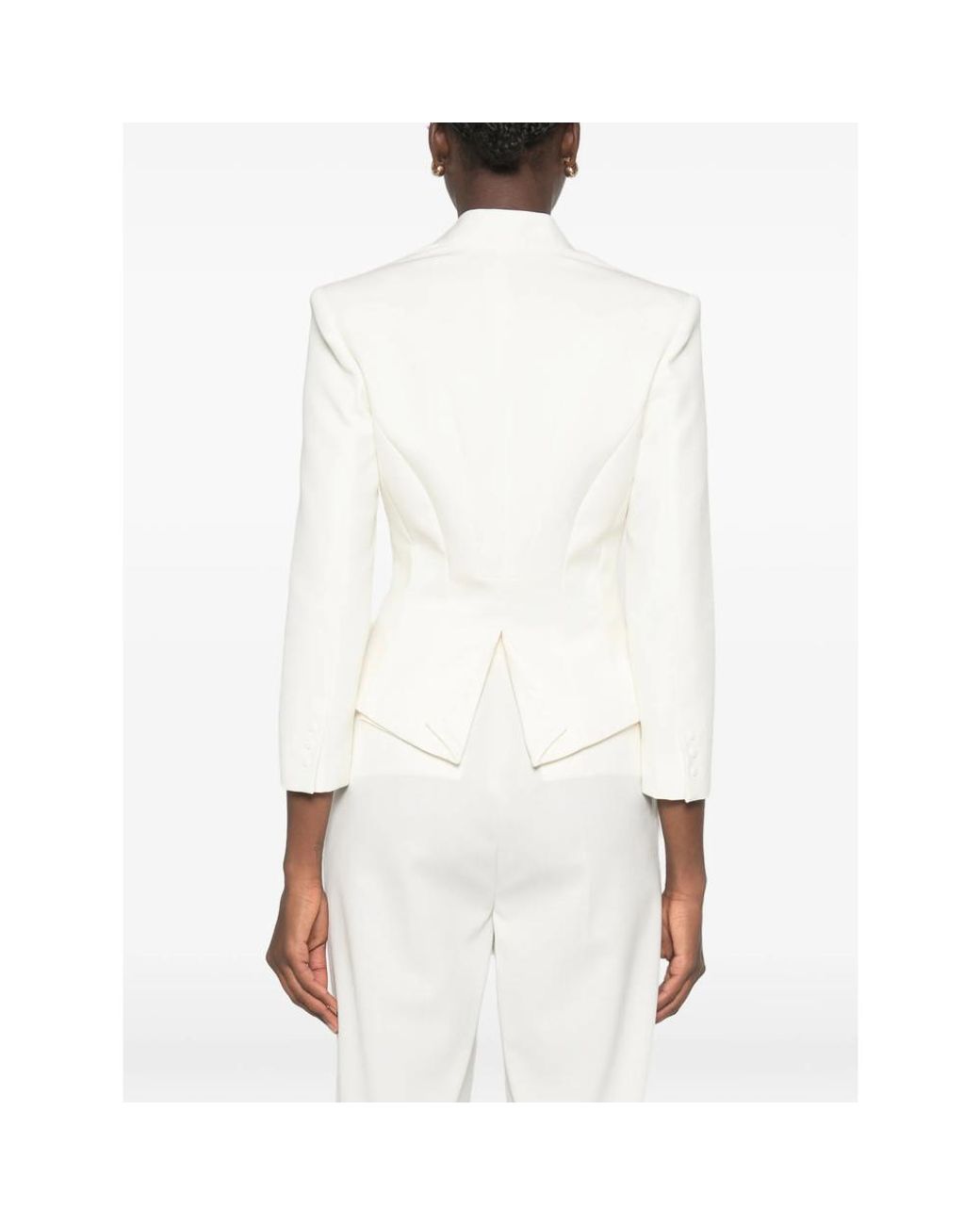 Elisabetta Franchi White Logo-Plaque Peak-Lapels Jacket