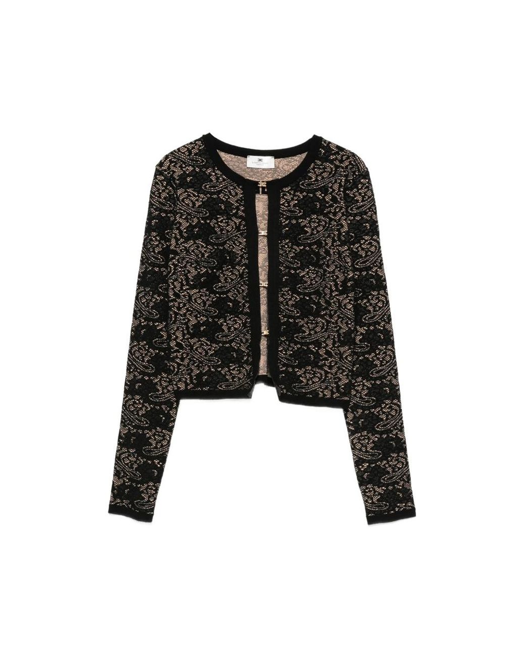 Elisabetta Franchi Black Lace-Pattern Logo-Plaque Sweater