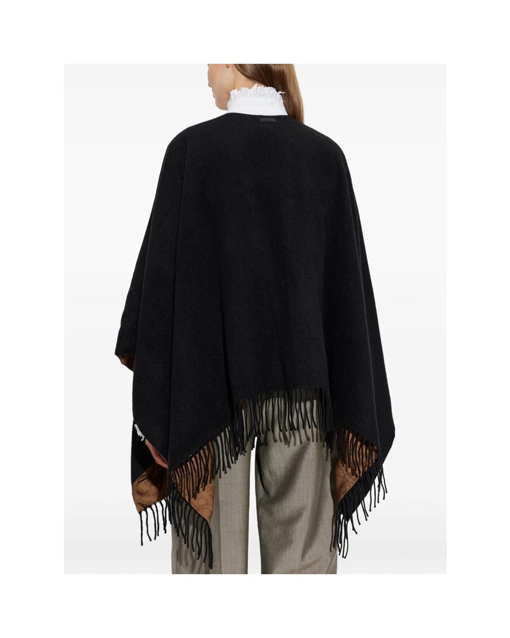 Ferragamo Black Fringed Double-Sided Poncho