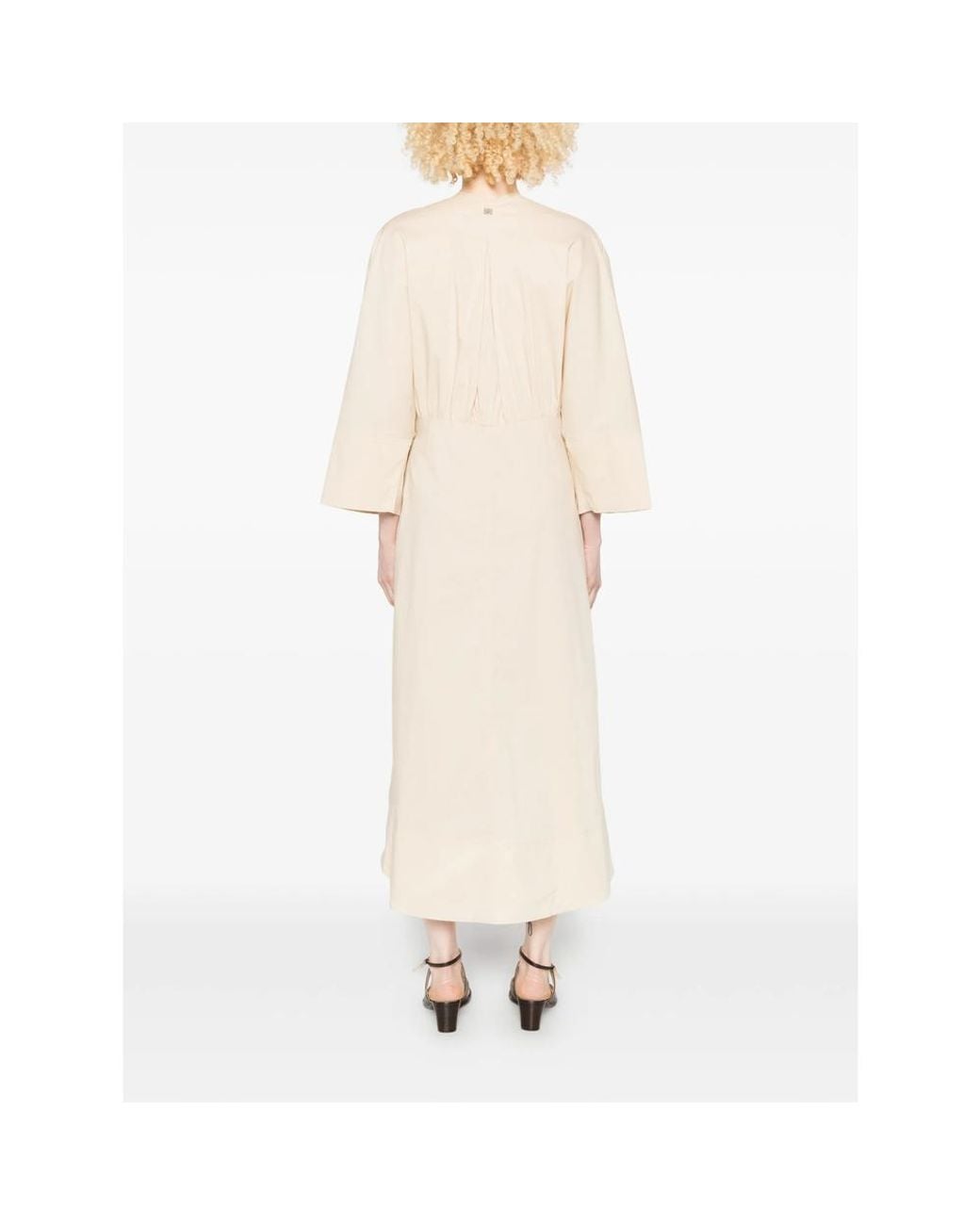 Panicale Natural V-Neck Belt Midi Dress