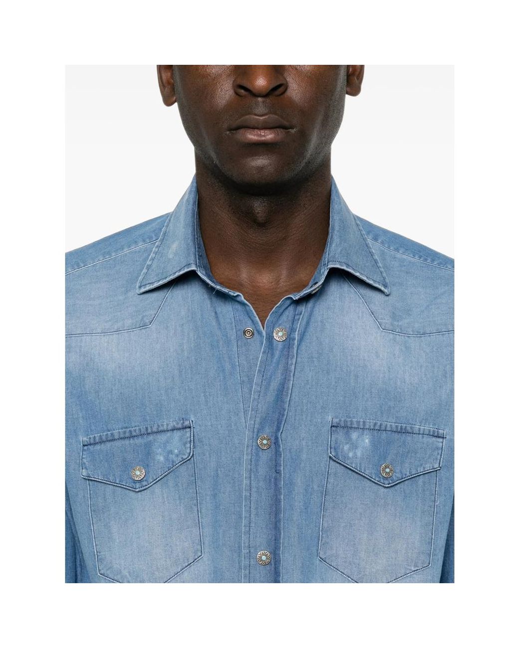 Sartorio Napoli Blue Western-Style Denim Shirt for men