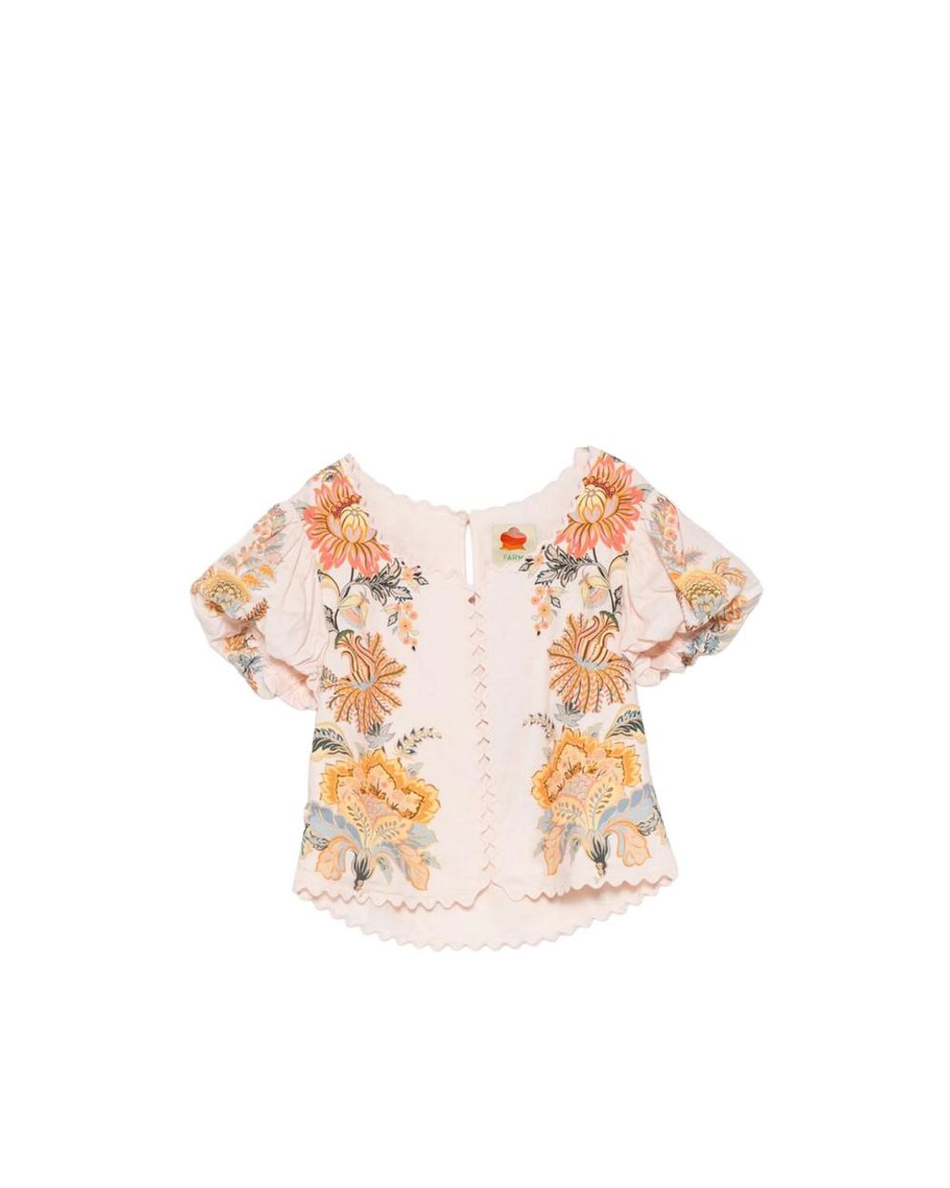 Farm Rio Pink Floral-Print Scallop-Edge Top