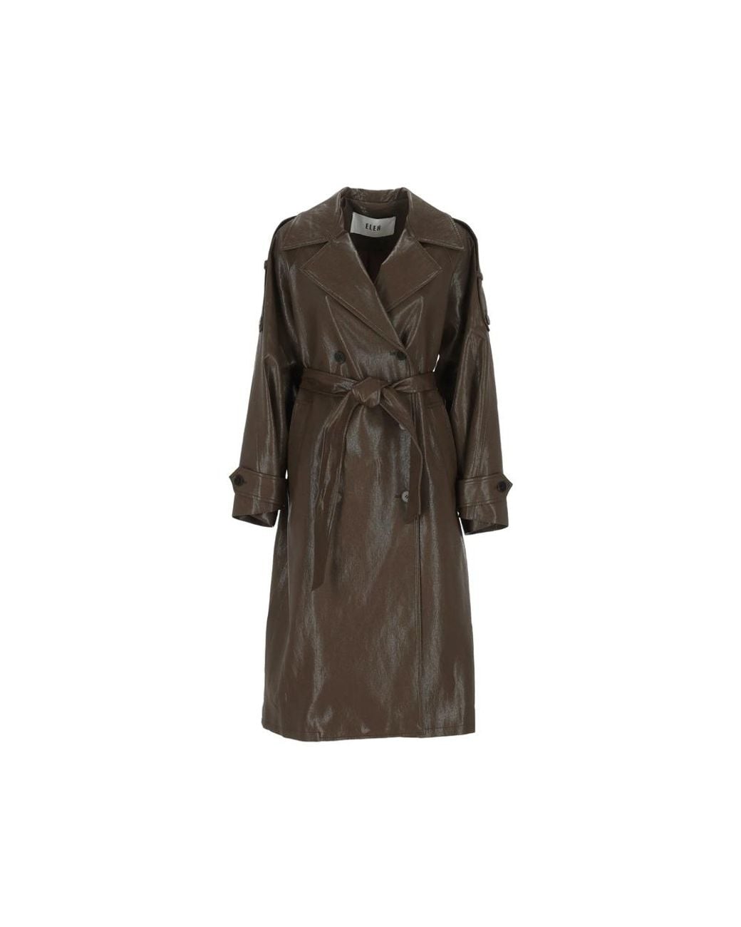 ELEH Brown Double-Breasted Belted Trench Coat