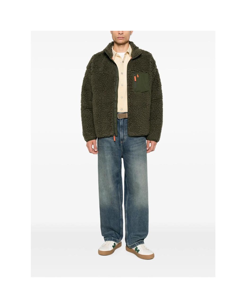 Ralph Lauren Green Fleece-Texture Zip-Up Jacket for men