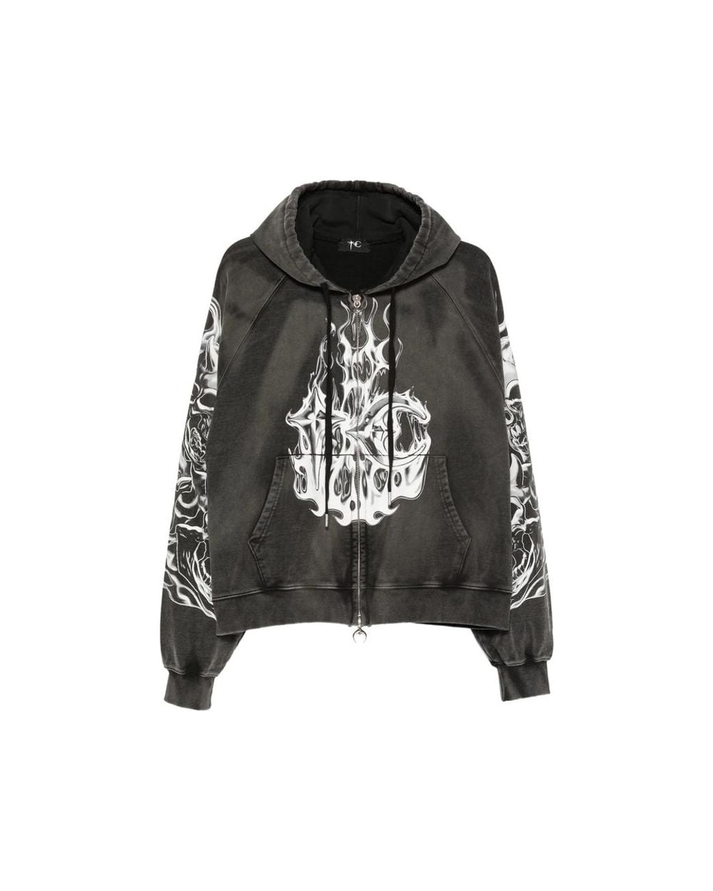THUG CLUB Black Graphic-Print Zip-Up Hoodie for men