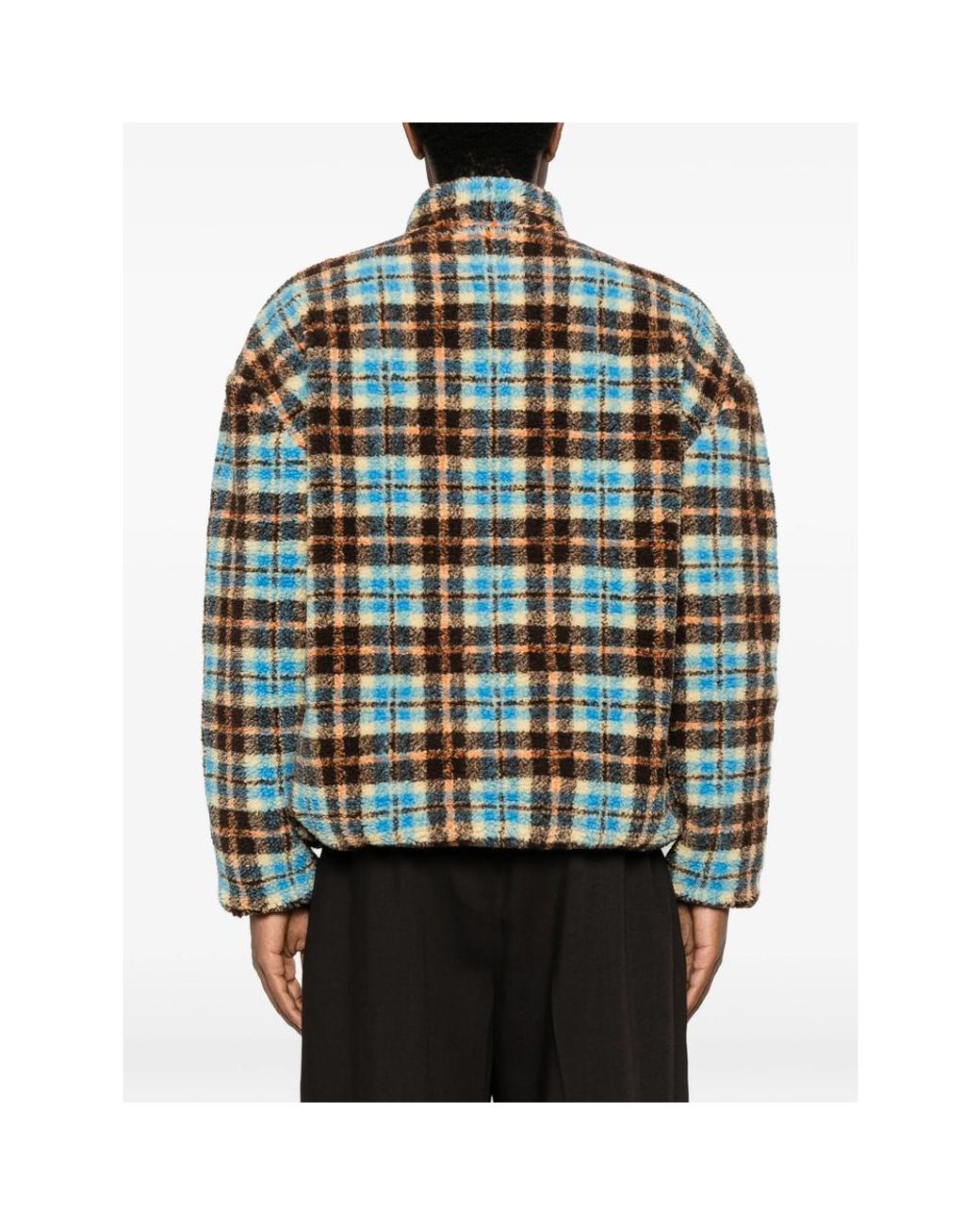 Drole de Monsieur Green Check-Pattern Fleece Jacket for men