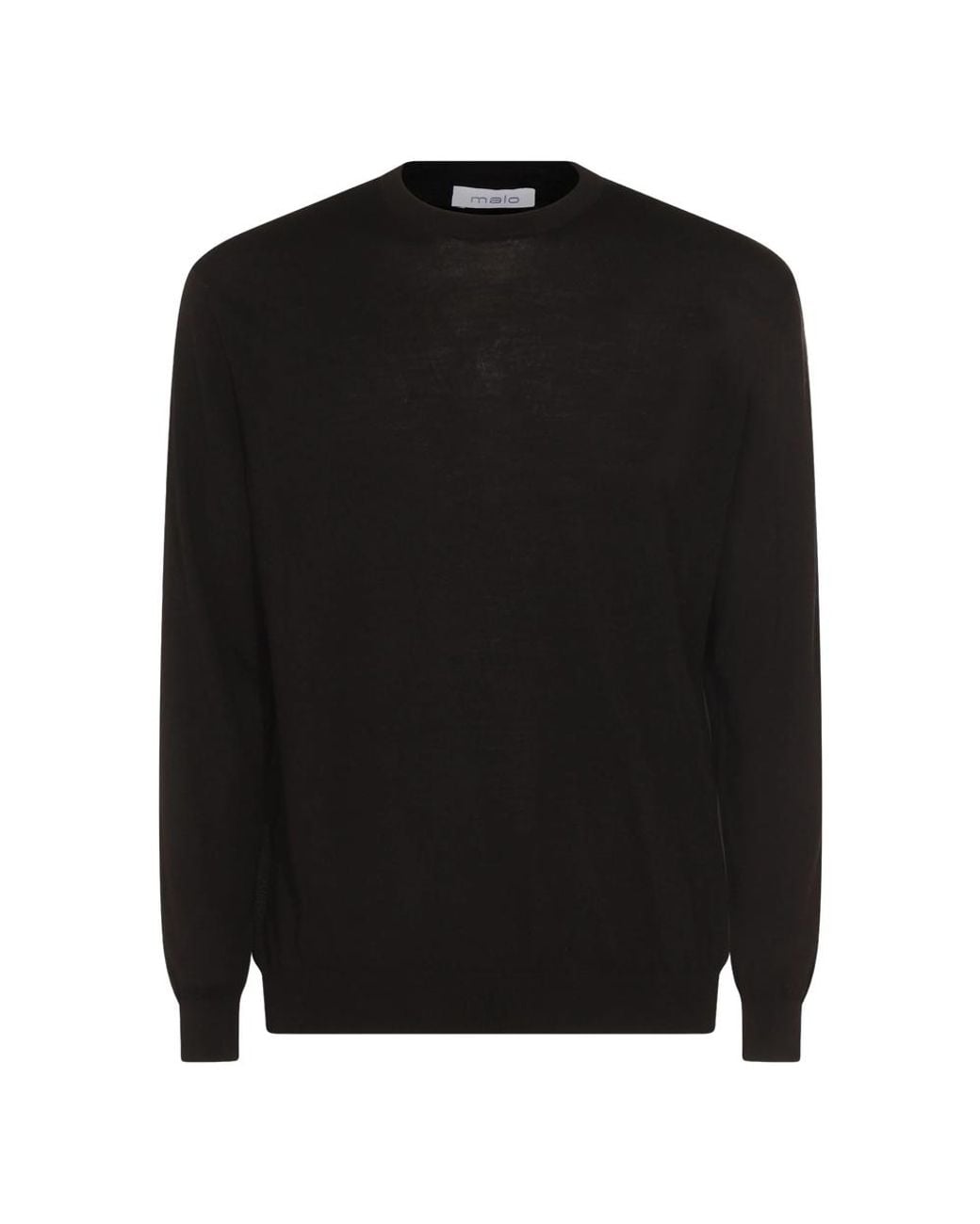 Malo Black Crew-Neck Virgin-Wool Sweater for men