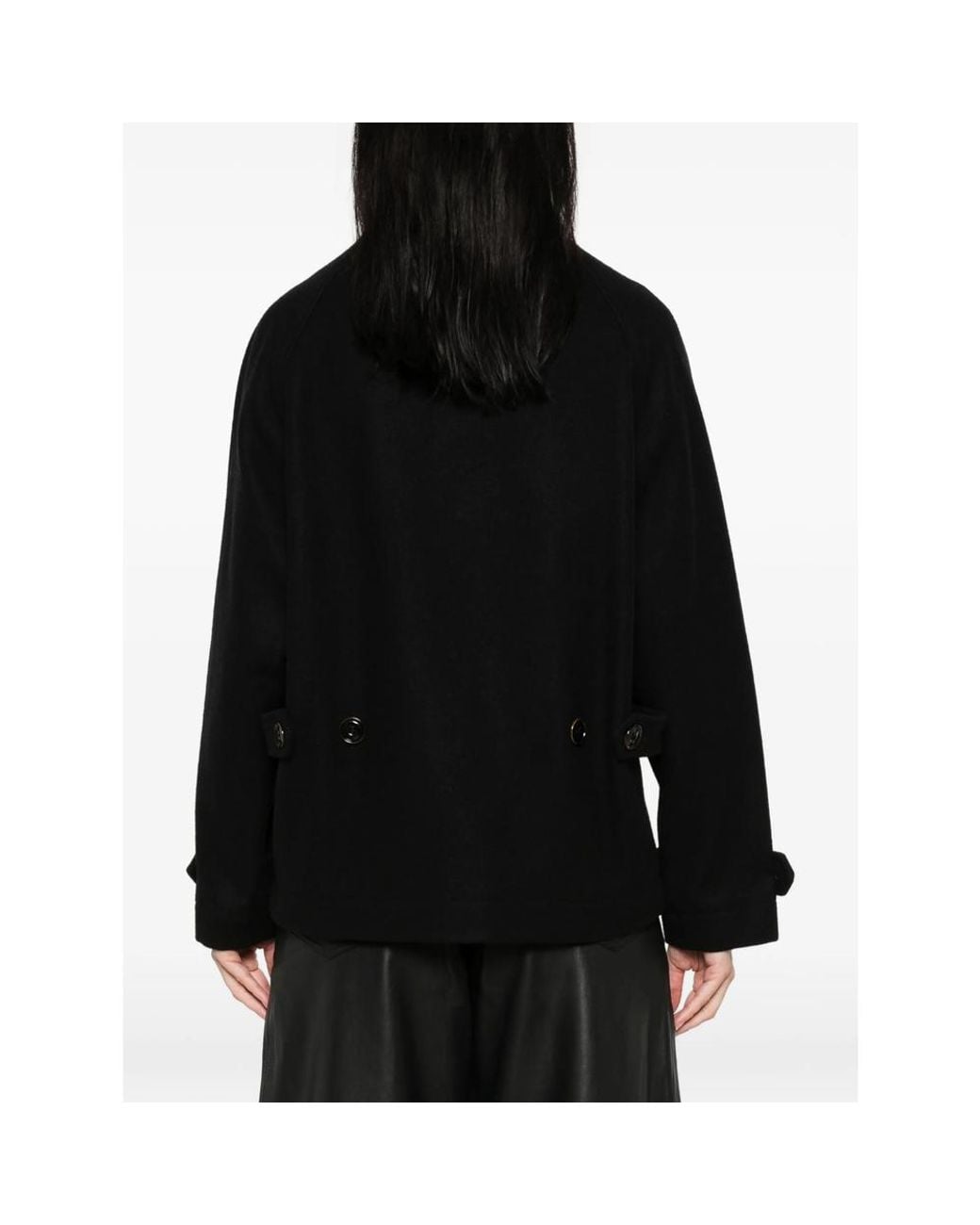 Sessun Black High-Neck Button-Up Oversized Jacket